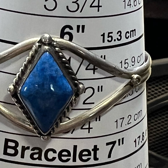 Vintage Sterling Silver Lapis Lazuli Diamond Bracelet - Picture 5 of 8